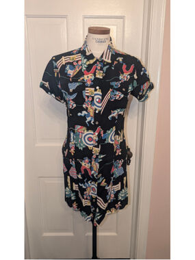 Vintage 90s Betsey Johnson Western Print Mini Dress Black Size 10